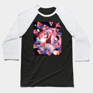 Thug Space Cat On Giraffe Unicorn - Pizza Baseball T-Shirt